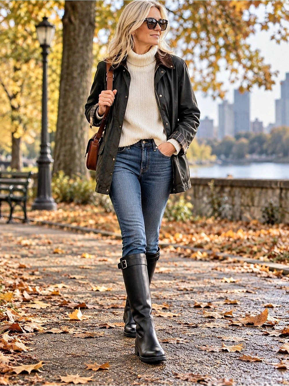 Lauren Ralph Sorissa mid height Leather Boots Black US 8